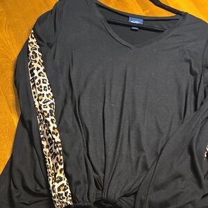 Daytrip Black Top with Leopard Print Sleeves